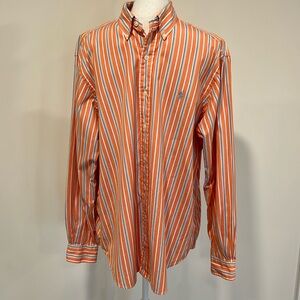 Ralph Lauren Men’s Button Down Orange and Blue Striped Shirt Size Large